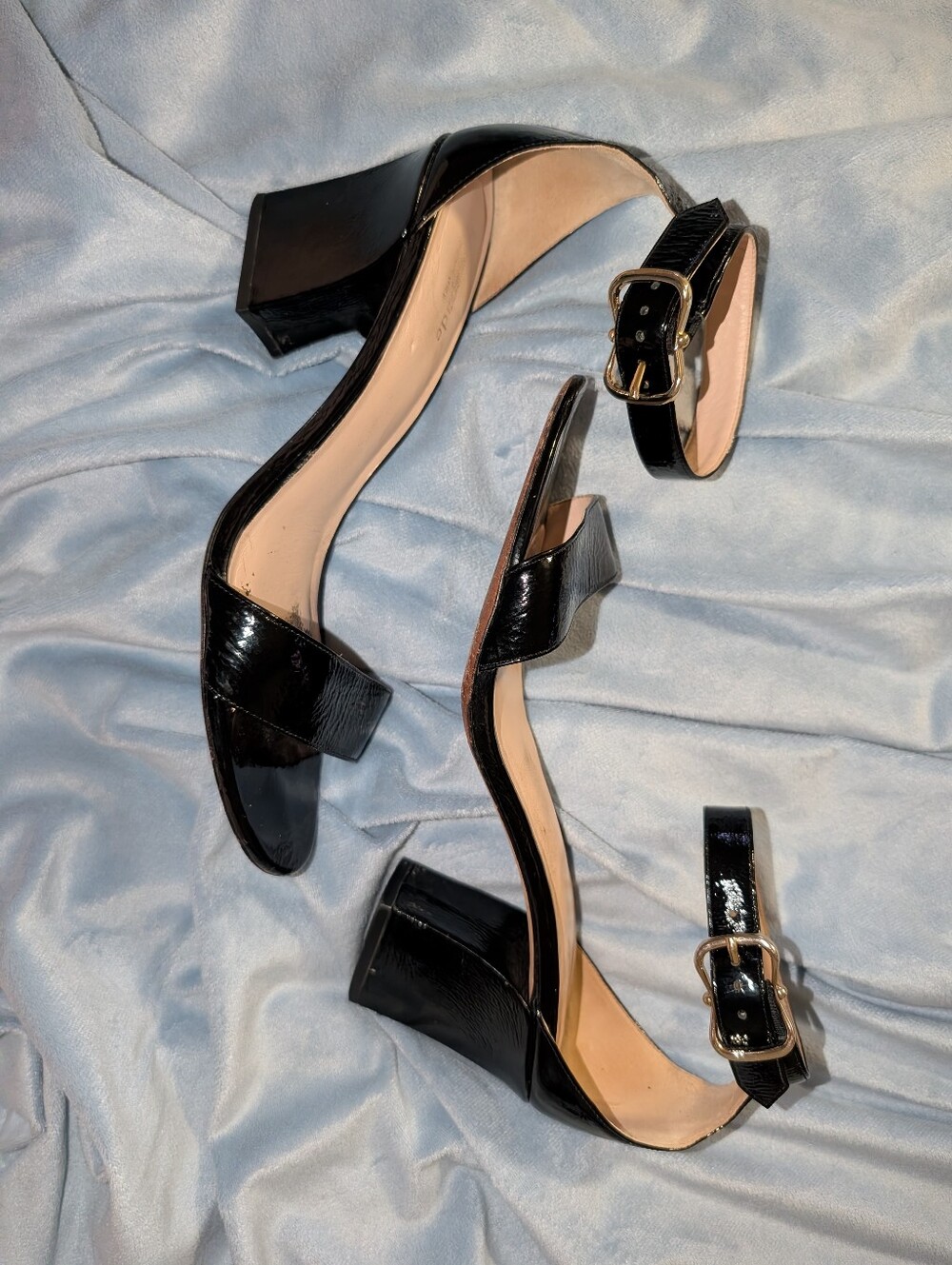 Kate Spade Black Patent Leather Ankle Strap Block Heel Sandals - Women's 10M